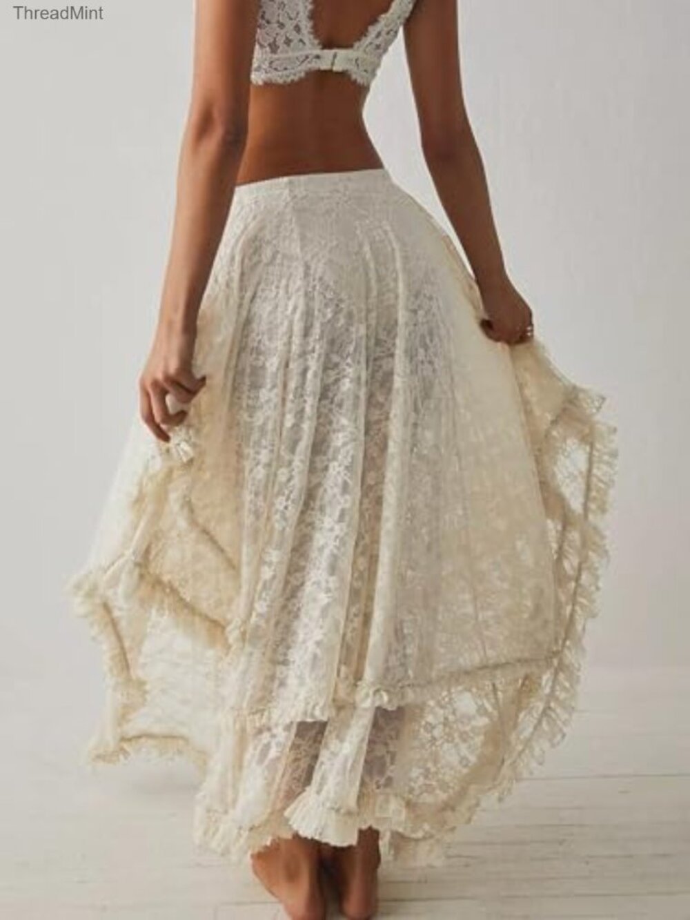 Boho Lace Asymmetrical Maxi Skirt with Elastic Waist Size S-XXL - Picture 6 of 7